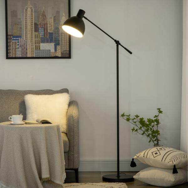 Stehleuchte im Industriedesign, höhenverstellbar, Bodenschalter Schwarz - Palo24