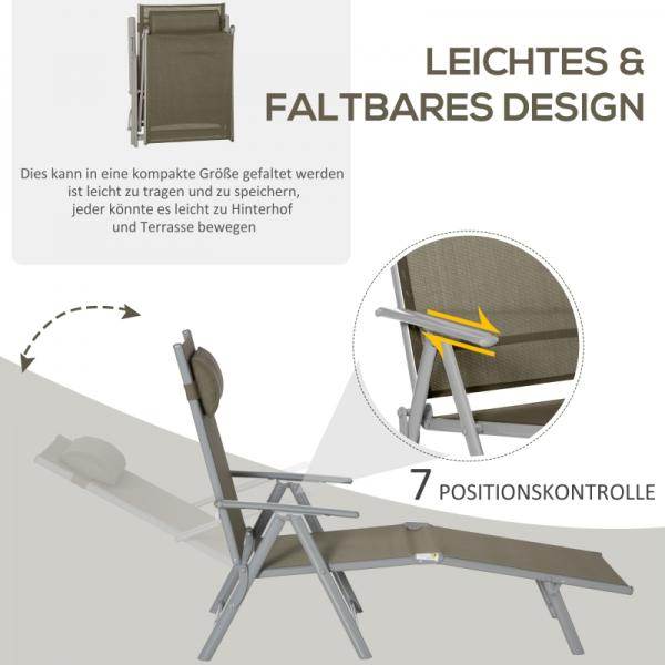 Sonnenliege Liegestuhl Gartenliege Strandliege mit Kopfkissen faltbar Netzstoff Metall Grau+Silber - Palo24
