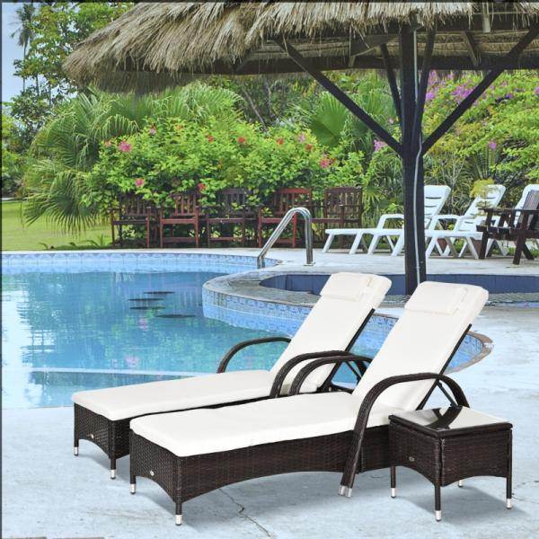 Sonnenliege Tisch 3er Set Gartenmöbel Polyrattan Braun - Palo24