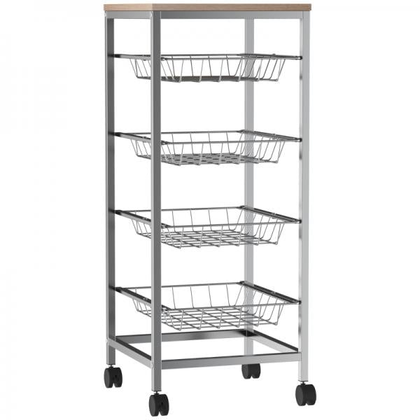 Küchenwagen Rollwagen 4-stöckig rollbar Weiss - Palo24