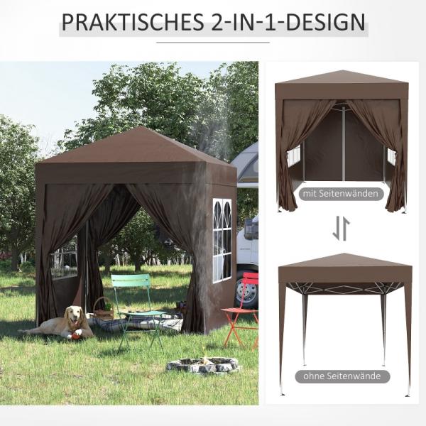 Faltpavillon, Schnellaufbau, 4 Seitenwände, 2 große Fenster, Stahlrahmen, schwarz, 2 x 2 x 2,4 m - Palo24