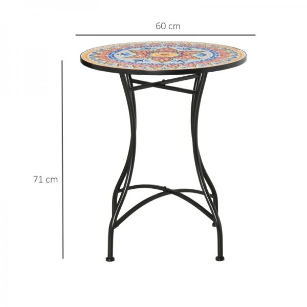 Mosaiktisch rund Bistrotisch Mosaikplatte Keramik Metall Rot+Blau+Weiss Ø60 cm - Palo24