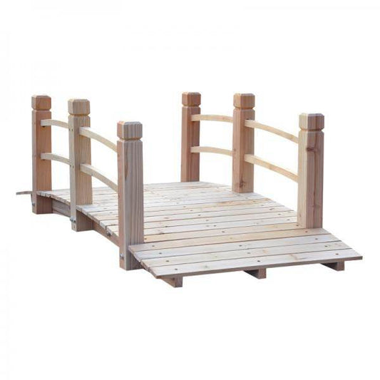 Gartenbrücke Holzbrücke Teichbrücke Zierbrücke mit Geländer bis 180 kg Tannenholz Natur - Palo24