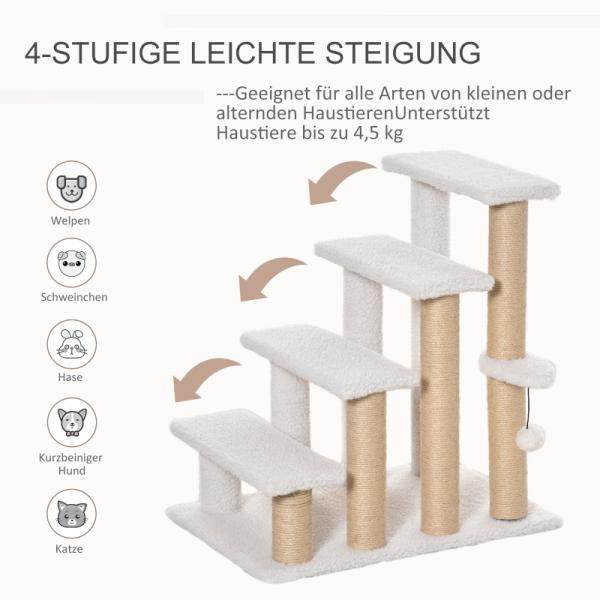 Haustiertreppe Ball 4-stufige Katzentreppe Hundetreppe Tiertreppe Jute Weiss - Palo24