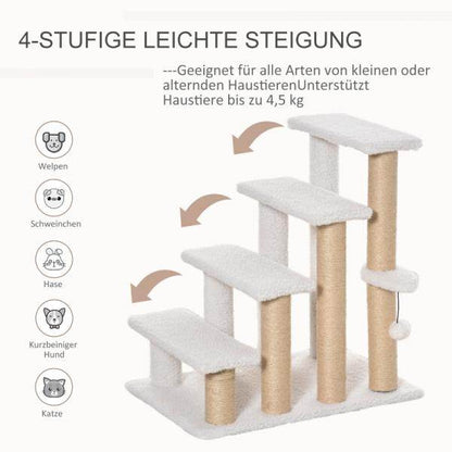 Haustiertreppe Ball 4-stufige Katzentreppe Hundetreppe Tiertreppe Jute Weiss - Palo24