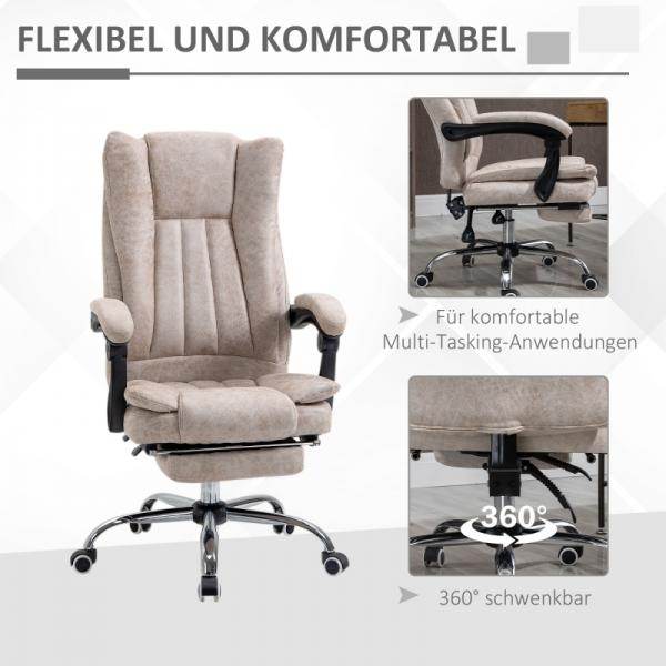 Bürostuhl Drehstuhl mit Liegefunktion Fußstütze Sitzhöhenverstellung Mikrofaser Beige+Schwarz+Silber - Palo24