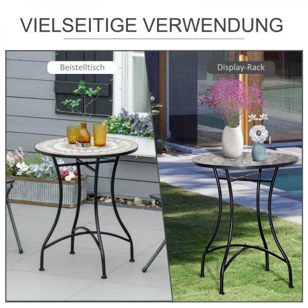 Gartentisch Balkontisch Mosaiktisch Seviertisch rund Stahl + Keramik - Palo24