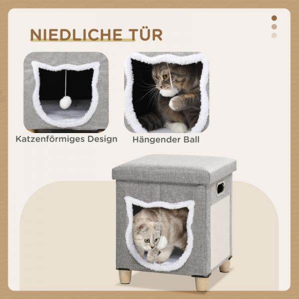 Katzenhöhle, Katzenhaus, inkl. Spielball, waschbares Kissen, 35,5 cm x 35,5 cm x 42,5 cm - Palo24