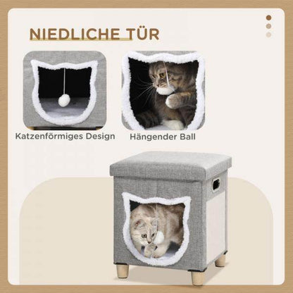 Katzenhöhle, Katzenhaus, inkl. Spielball, waschbares Kissen, 35,5 cm x 35,5 cm x 42,5 cm - Palo24