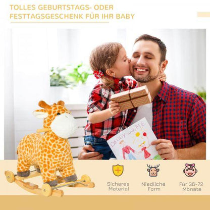 2-IN-1 Schaukelpferd mit Räder Plüsch Schaukeltier Babyschaukel Spielzeug Giraffen-Design Gelb - Palo24