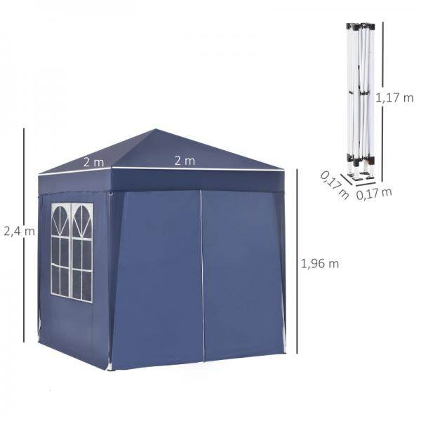 Faltpavillon Festzelt 2 grosse Fenster blau, 2x2x2,4 m - Palo24
