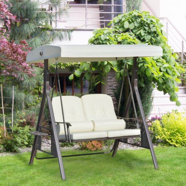 2-Sitzer Hollywoodschaukel Gartenschaukel mit Sonnendach Kissen Metall Polyester Beige - Palo24