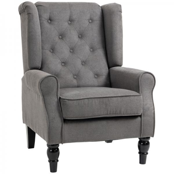 Einzelsessel Relaxsessel Ohrensessel Einzelstuhl Akzentsessel mit Tufting Holzfüße Polyester Dunkelgrau 74 x 86 x 102 cm - Palo24