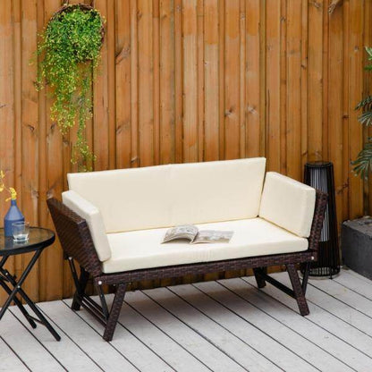 2er Gartensofa Loungesofa Gartenbank aufklappbar Armlehne Polyrattan Braun - Palo24