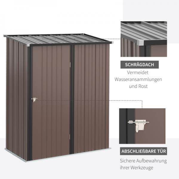 Gerätehaus mit Pultdach 1,34 m² Metall Gartenhaus Geräteschuppen verzinkter Stahl Braun - Palo24