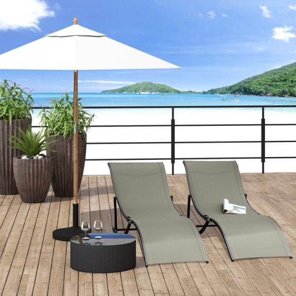 2er Set Gartenliege Sonnenliege Stoffliege Relaxliege ergonomisch Alu Texteline Hellgrau - Palo24