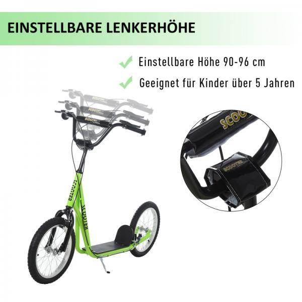 Kinderroller Scooter Tretroller Cityroller Kickscooter Kickboard mit Luftreifen 16 Zoll Grün - Palo24