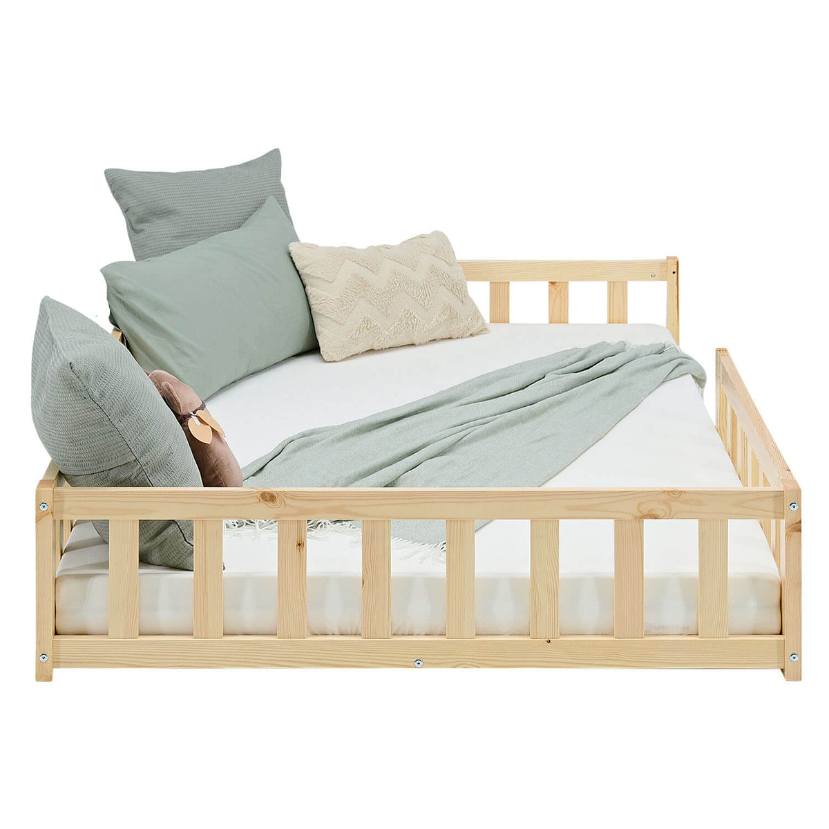 Kinderbett / Bodenbett aus massivem Kiefernholz 120x200 cm – natur