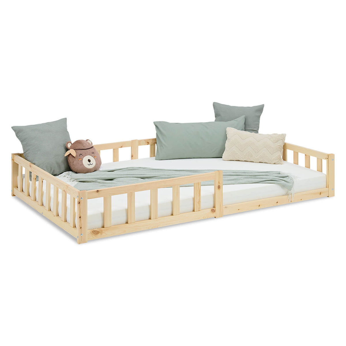 Kinderbett / Bodenbett aus massivem Kiefernholz 120x200 cm – natur