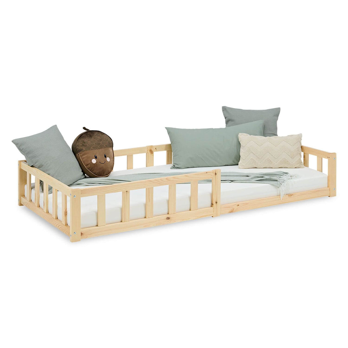 kinderbett 90x200 natur bodenbett montessori mit rausfallschutz