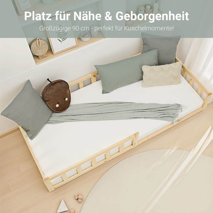 kinderbett 90x200 natur bodenbett montessori mit rausfallschutz