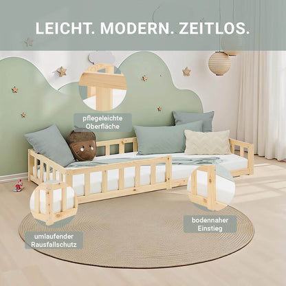 kinderbett 90x200 natur bodenbett montessori mit rausfallschutz