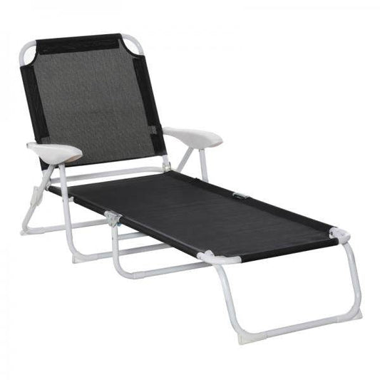 Liegestuhl Sonnenliege Klappbare Strandliege 4-stufige Gartenliege Netzstoff Schwarz - Palo24
