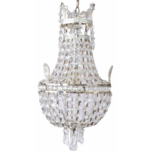 VINTAGE KORBLÜSTER DECKENLAMPE KRONLEUCHTER KRISTALL LÜSTER SHABBY - Palo24