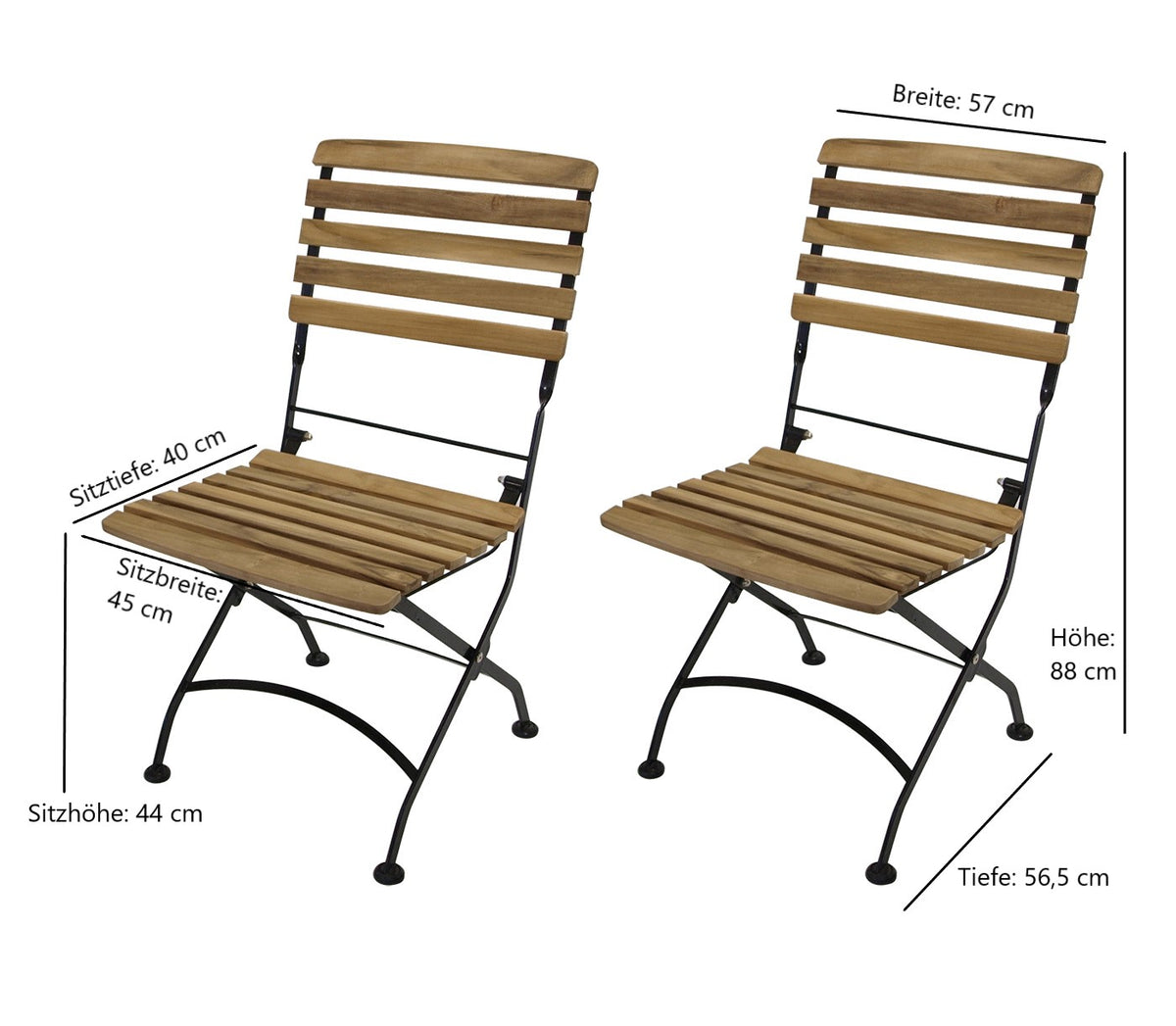 Klappgarnitur JAKARTA 3-teilig, Flachstahl schwarz + Teak, FSC®-zertifiziert