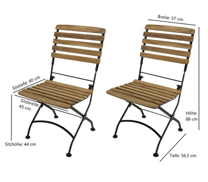 Klappgarnitur JAKARTA 3-teilig, Flachstahl schwarz + Teak, FSC®-zertifiziert