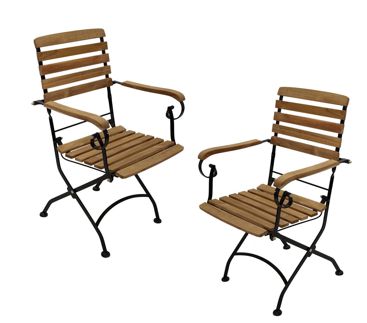 Chaise pliante JAKARTA, acier plat noir + teck, 2 pièces, certifiée FSC®