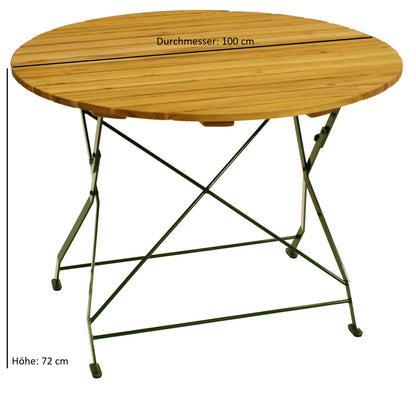 Table pliante BAD TÖLZ 100cm ronde, plate acier vert + robinier