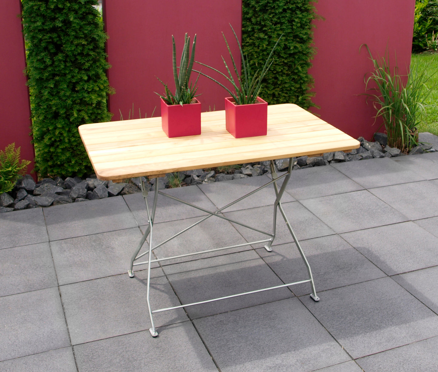 Table pliante BAD TÖLZ 70x110cm rectangulaire, acier plat galvanisé + robinier