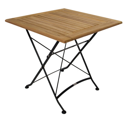 Klapptisch JAKARTA 75x75cm, Flachstahl schwarz + Teakholz, FSC®-zertifiziert