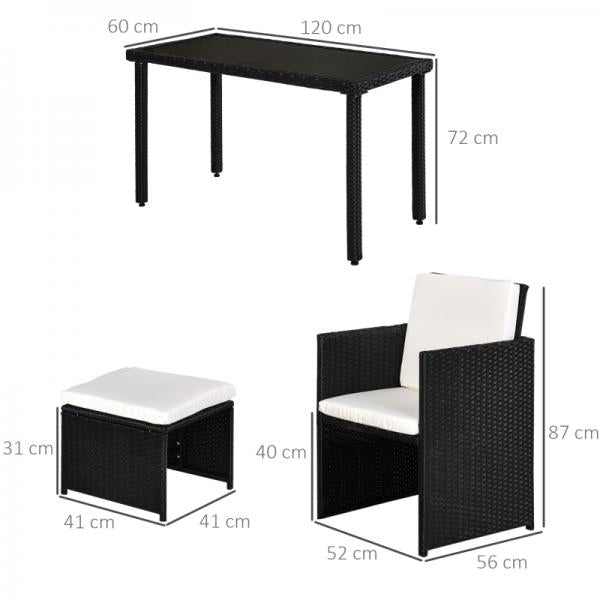 5-teilige Polyrattan Sitzgruppe Essgruppe Gartenset Garnitur mit Kissen Schwarz - Palo24