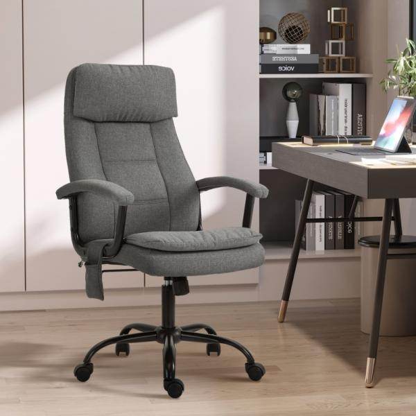 Bürostuhl höhenverstellbarer mit Massagefunktion, ergonomischer Drehstuhl Leinen-Gefühl Grau - Palo24