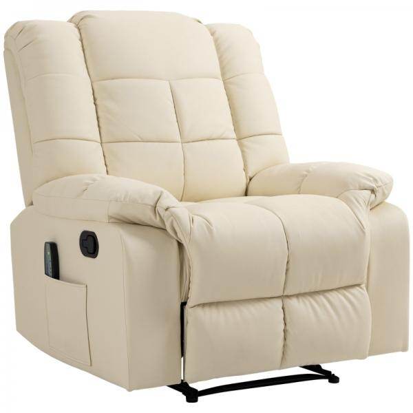 Massagesessel, Relaxsessel, 8 Vibrationspunkte, Liegefunktion, Kunstleder, cremeweiss - Palo24