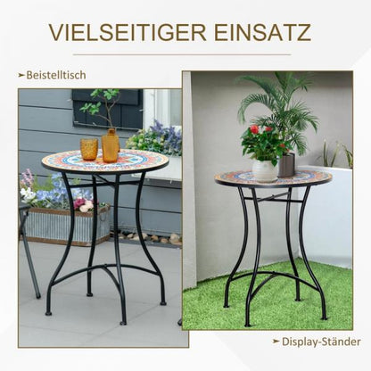 Mosaiktisch rund Bistrotisch Mosaikplatte Keramik Metall Rot+Blau+Weiss Ø60 cm - Palo24