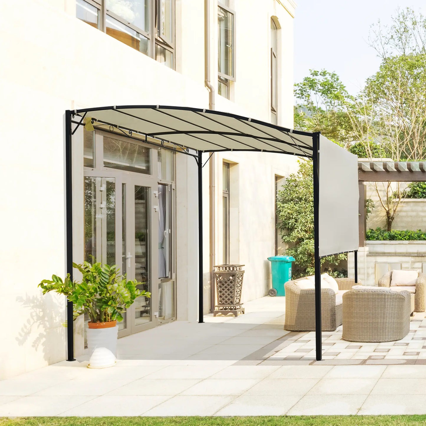 Auvent pavillon de jardin avec toit latéral rabattable crème + noir 3x2,5 m