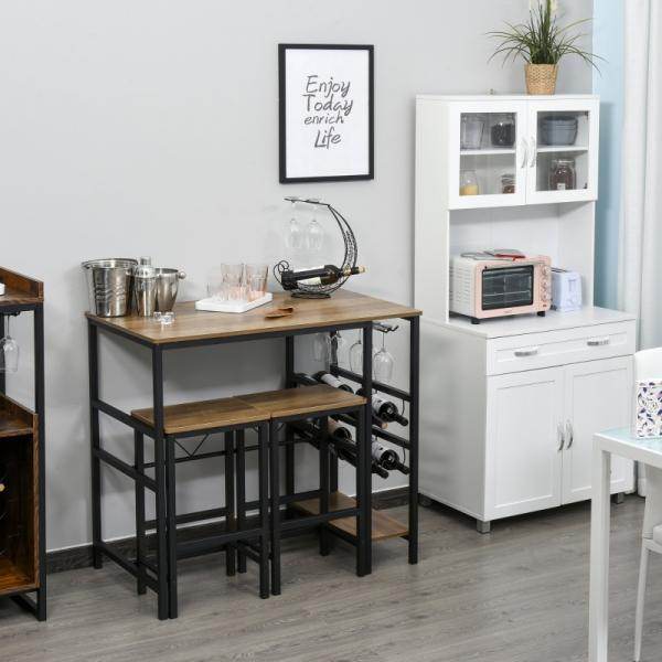 Bartisch-Set, Stehtisch mit 2 Barhockern, 3-teiliges Tischset Natur+Schwarz - Palo24