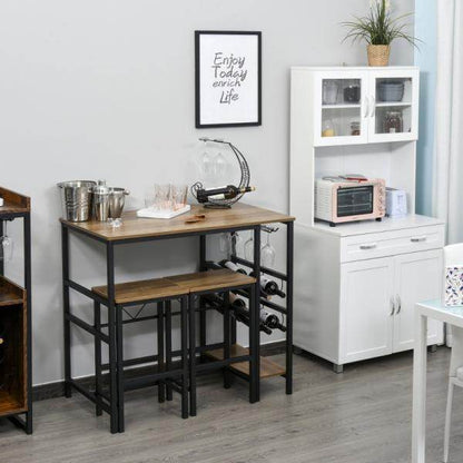 Bartisch-Set, Stehtisch mit 2 Barhockern, 3-teiliges Tischset Natur+Schwarz - Palo24