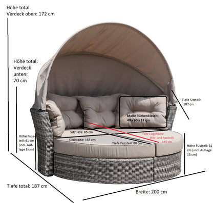 Relaxinsel MARBELLA, Alu + Polyrattan grau bicolor, Polster taupe
