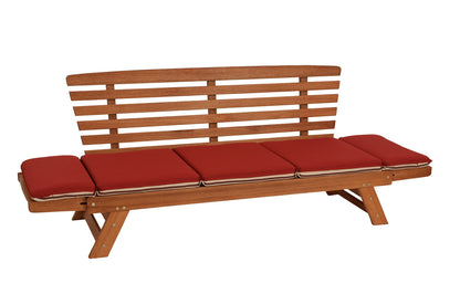 Canapé transat TIROL 202cm, eucalyptus huilé, coussin réversible rouge beige