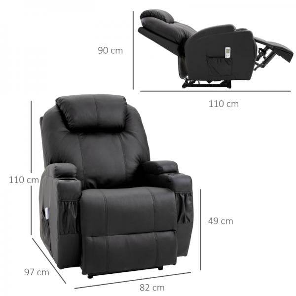 Massagesessel Elektrisch Massagefunktion Liegefunktion Schaumstoff Schwarz - Palo24