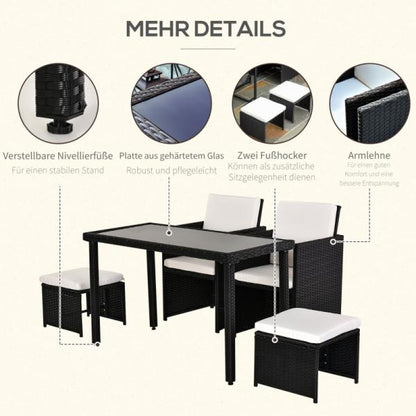 5-teilige Polyrattan Sitzgruppe Essgruppe Gartenset Garnitur mit Kissen Schwarz - Palo24