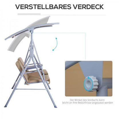 Hollywoodschaukel Gartenschaukel mit Sonnendach 2-Sitzer Beige - Palo24