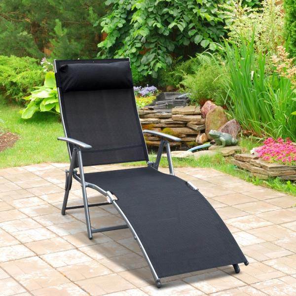 Sonnenliege klappbar mit Kissen Schwarz - Palo24