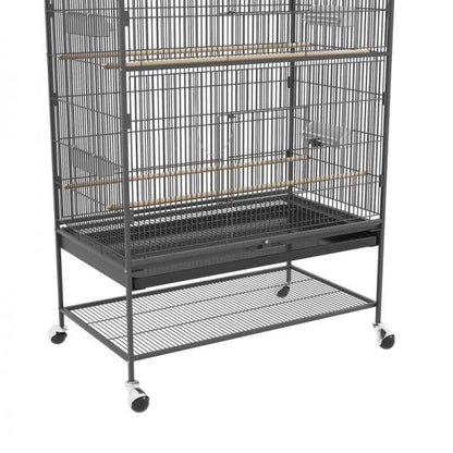 Vogelkäfig inklusive Sitzstangen, Vogelspielzeug, herausnehmbare Bodenwanne, 1 Ablage, Grau - Palo24