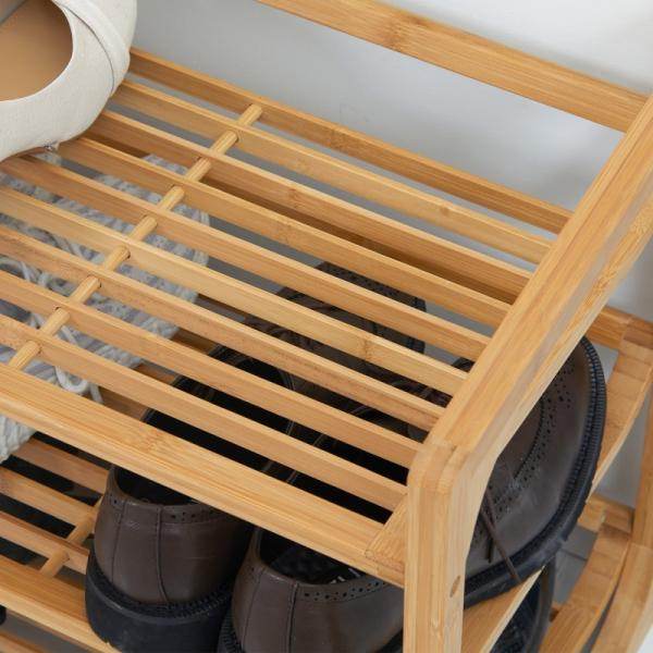 Schuhregal für 9 Schuhpaare, 3 Etagen, erhöhte Kanten, Bambusholz, 76 x 33 x 51 cm - Palo24