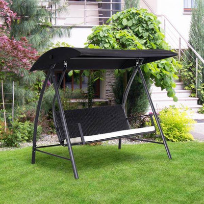 Hollywoodschaukel 3-Sitzer mit Dach Polyrattan Schwarz - Palo24